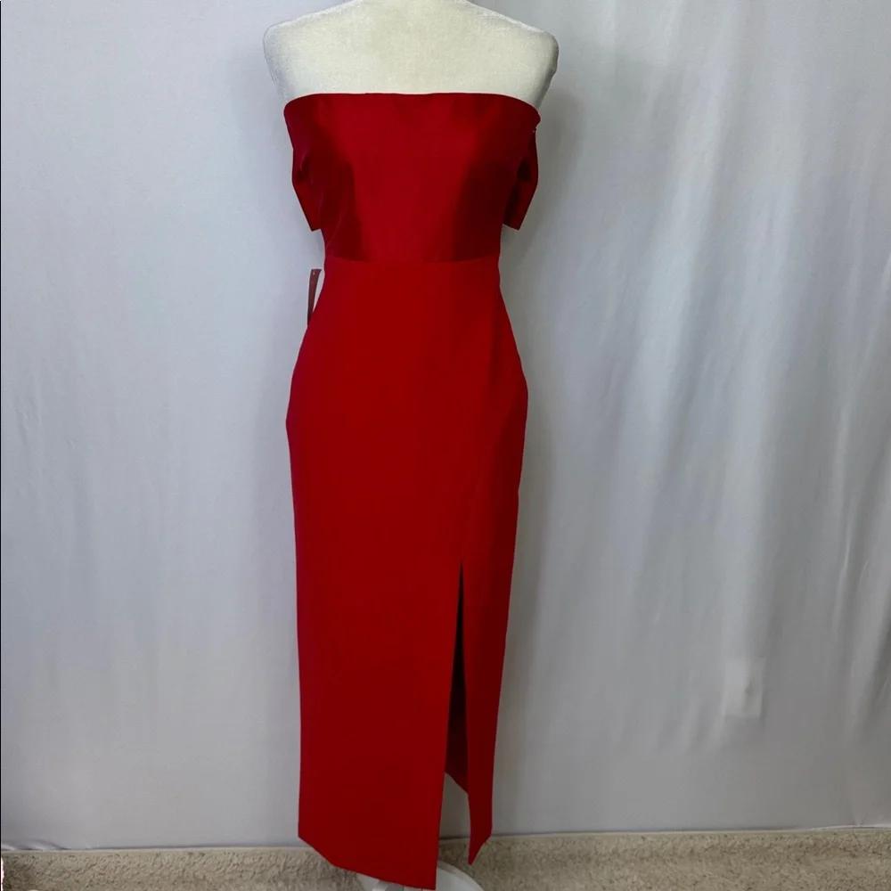 Likely Valerie‎ Strapless Bow Back Dress Size 6 Red Midi Slit NWT